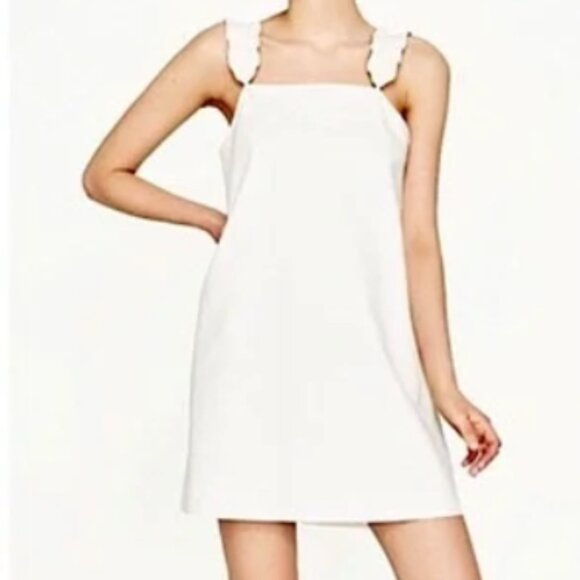 Zara | Dresses | Zara White Faux Leather Dress With Ruffle Detail Straps |  Poshmark